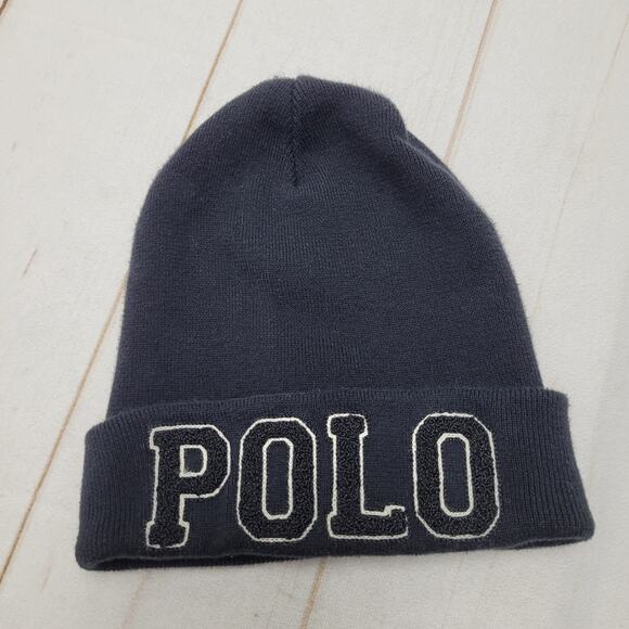 Polo Ralph Lauren large logo rib knit beanie hat textured cotton